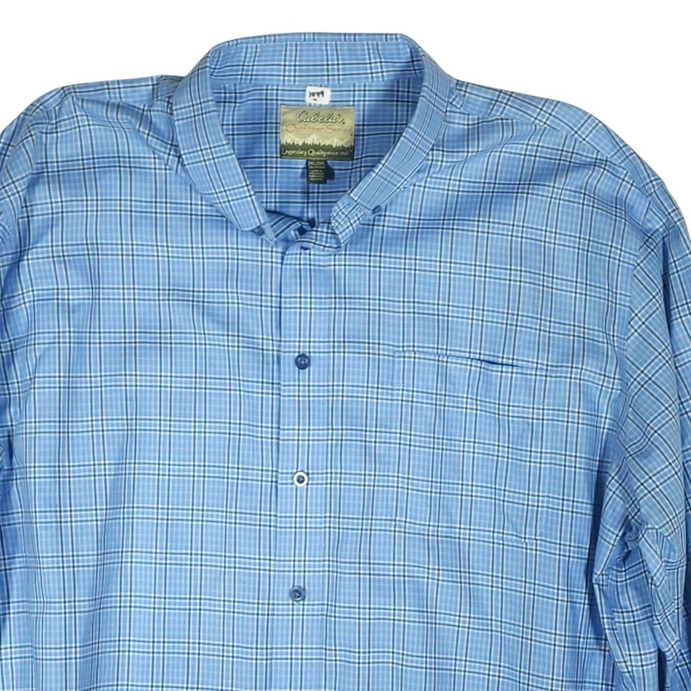 Cabela's Shirt Mens 2XLT Blue Plaid Cotton Button Down Big Tall